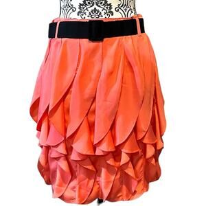 Reiss Belted Vertical Frilly Ruffle Skirt size 4 Coral and Black